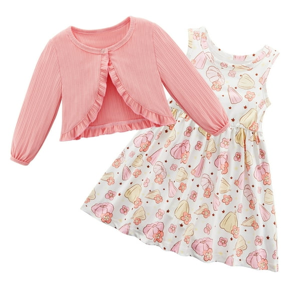 Usaibhir Kid Toddler Girls Halloween Dress+Cardigan 2 Piece Pumpkin Ghost Candy Print Sleeveless Dress and Cardigan Set 1-5 Years