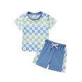 thumbnail image 1 of Usaibhir Kid Young Boy Clothes Colorblock Top + Drawstring Waist Shorts 2 Pieces Summer Outfits Set 0-6T, 1 of 8
