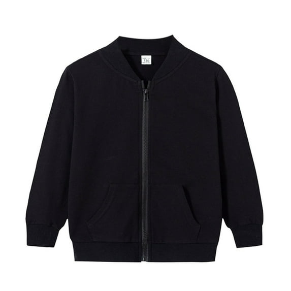 Usaibhir Kids Baseball Jackets Boys Girls Fit Varsity Jacket Casual Lightweight Plain Cardigan Zipper School Coat for 2-3Y Black