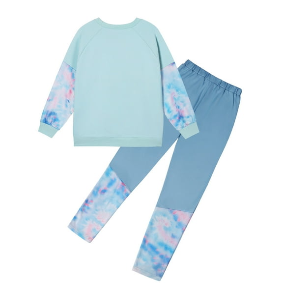 Usaibhir Kids Girls Long Sleeve Color Block Sweatsuit Sets Crewneck Casual Sweatpants 2 Piece Outfits Sweatshirt and Pants 6-14T