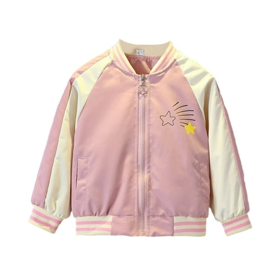 Usaibhir Kids Girls Varsity Jacket Baseball Jacket Casual Sport Cardigan Sweatshirt Coat for 7Y Pink