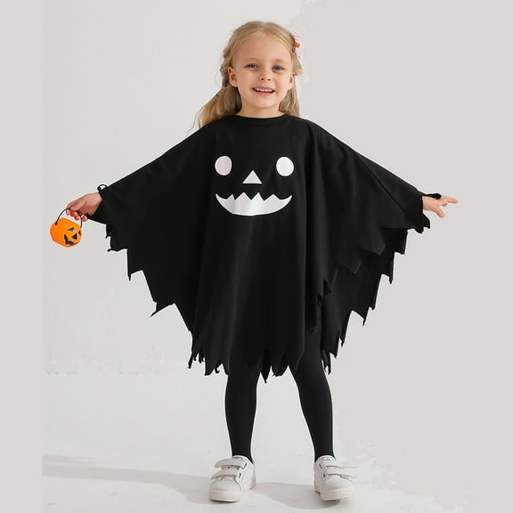 Usaibhir Kids Glow-in-the-Dark Ghost Costume Boys Girls Boo Hooded Cloak with Scary Face, Halloween Cape for Trick-or-Treating