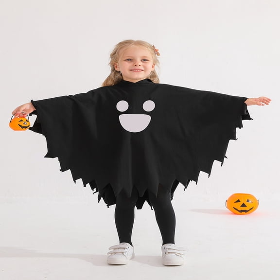 Usaibhir Kids Glow-in-the-Dark Ghost Costume Boys Girls Boo Hooded Cloak with Scary Face, Halloween Cape for Trick-or-Treating