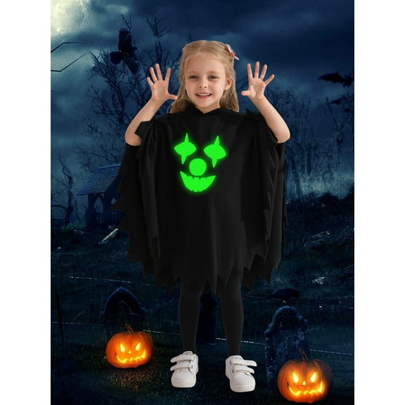 Usaibhir Kids Glow-in-the-Dark Ghost Costume - Hooded Cloak with Scary Face, Halloween Cape for Trick-or-Treating 1-6T