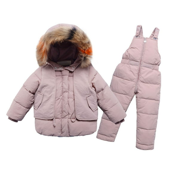 Usaibhir Kids Winter Hooded Down Jacket & Ski Bib Pants Set Toddler Boys Girls Snowsuit Winter Coat 1-6T
