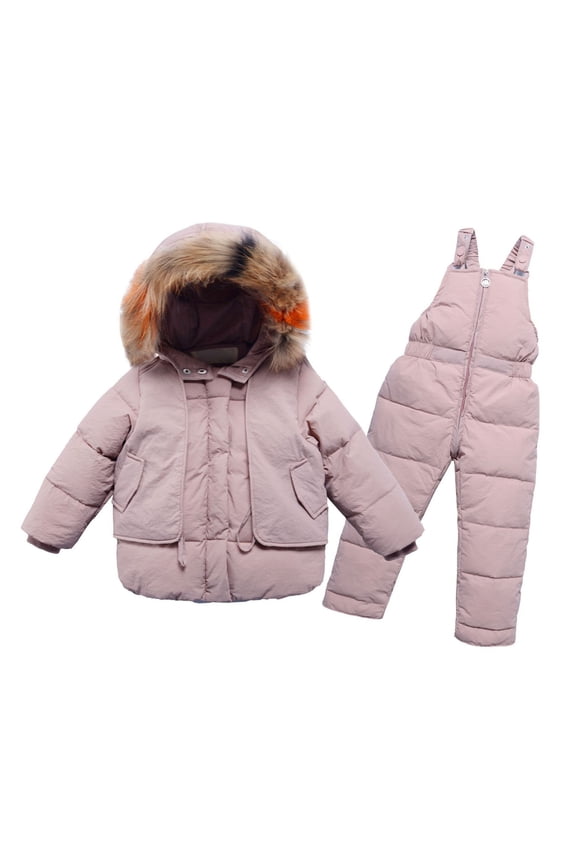 Kids Winter Hooded Down Jacket & Ski Bib Pants Set Toddler Boys Girls Snowsuit Winter Coat 1-6T