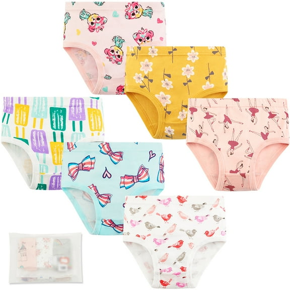 Usaibhir Little Girls Undies Soft Cotton Assorted Underwear 6 Pack Toddler Kids Breathable Comfort Panties 2-8T