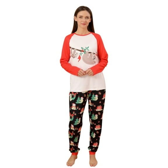 Usaibhir Matching Family Pajamas Sets Christmas PJ's with Christmas Printed Long Sleeve Tee and Bottom Loungewear Sleepwear