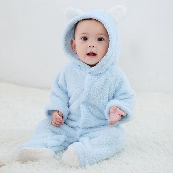 Usaibhir Newborn Baby Bear Outfit Solid Color Stitching Bag Feet Bodysuit Infant One Piece Hooded Romper Outerwear Winter Snowsuit Clothes