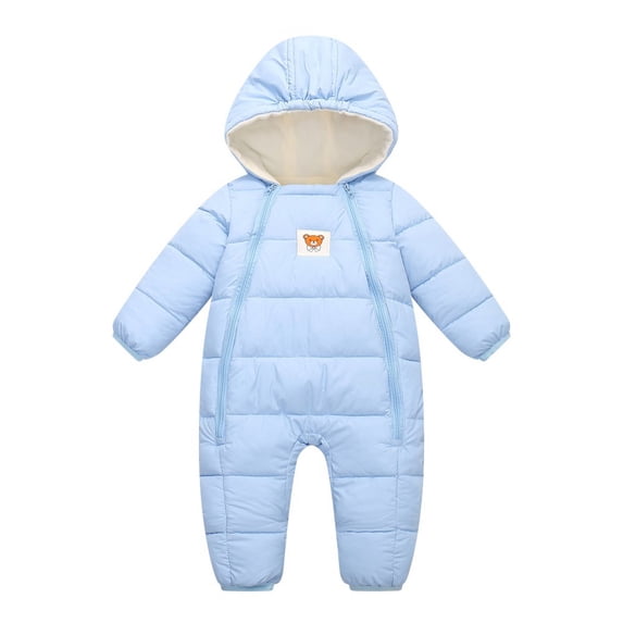 Usaibhir Newborn Baby Girls Boys Snowsuit Toddler Winter Coat Warm Hooded Infant Double Zipper Romper One Piece Puffer Coat 0-12M