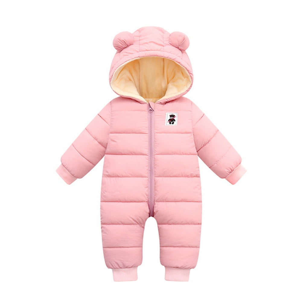 Pasgeboren baby Cartoon Beer Sneeuwpak Winterjas Fleece Hooded Romper Jumpsuit (Grijs, 0-3 maanden