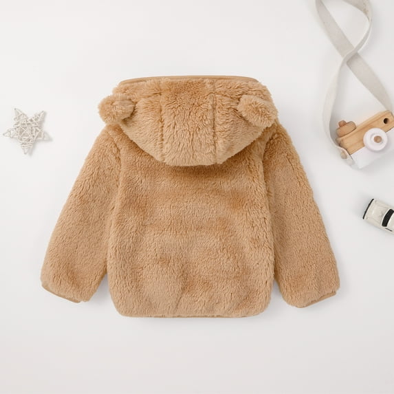 Usaibhir Newborn Infant Baby Boys Girls Fleece Hooded Jacket Coat with Ears Todder Kids Outwear Coat Zipper Up Warm Winter Outwear for 6M-5Y