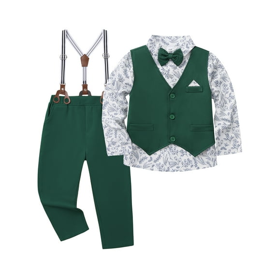 Usaibhir Toddler Baby Boy Clothes Suit Gentleman Wedding Outfits, Formal Dress Shirt+Bowtie+Vest+Suspender Pants 12M-5Y