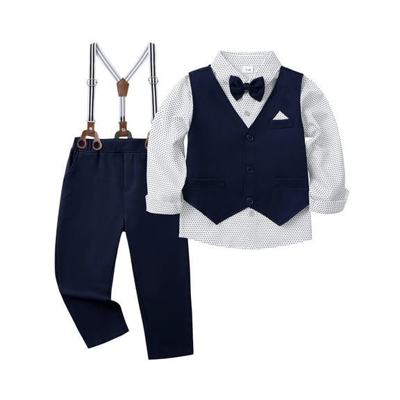 Usaibhir Toddler Baby Boy Clothes Suit Gentleman Wedding Outfits, Formal Dress Shirt Bowtie Vest Suspender Pants 12M-5Y