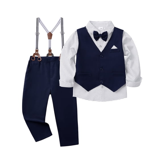 Usaibhir Toddler Baby Boy Clothes Suit Gentleman Wedding Outfits, Formal Dress Shirt+Bowtie+Vest+Suspender Pants 12M-5Y