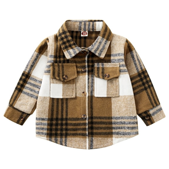 Usaibhir Toddler Baby Boy Girl Shirt Flanne Jacket Plaid Long Sleeve Button Down Shirt Kids Fall Winter Shacket Kids Coat