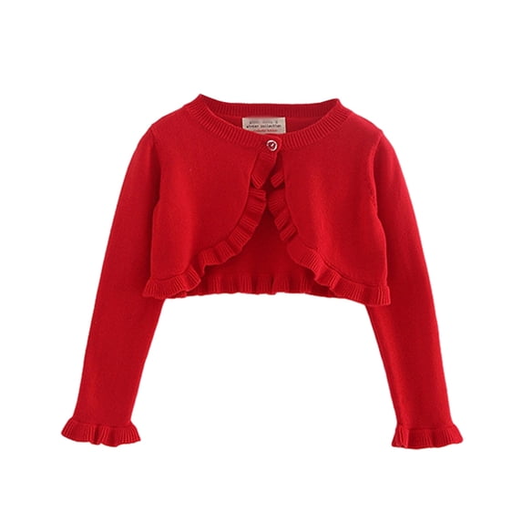 Usaibhir Toddler Baby Girl Sweater Crop Top Knit Cardigan Long Sleeve Ruffled One Button Cute Outwear Kids Fall Shrug Cover Up 1-7T