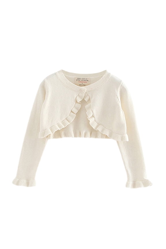 Toddler Baby Girl Sweater Crop Top Knit Cardigan Long Sleeve Ruffled One Button Cute Outwear Kids Fall Shrug Cover Up 1-7T