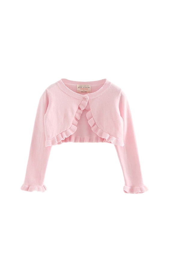 Toddler Baby Girl Sweater Crop Top Knit Cardigan Long Sleeve Ruffled One Button Cute Outwear Kids Fall Shrug Cover Up 1-7T
