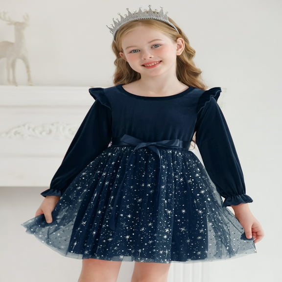 Usaibhir Toddler Baby Girls Christmas Princess Dress Outfits Kids Casual Long Sleeve Special Occasion Ruffle Dresses Mesh Tulle Sundress Tutu Skirt For Birthday Party Wedding Holiday 2-7Y