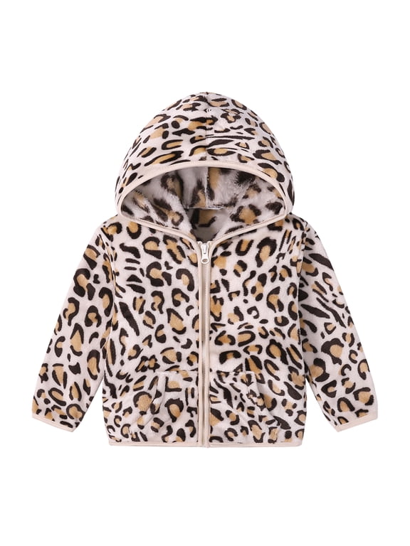 Toddler Baby Girls Fall Clothes Fleece Jackets Hooded Zip Up Cute Prints Fuzzy Coats Size 12M-6T
