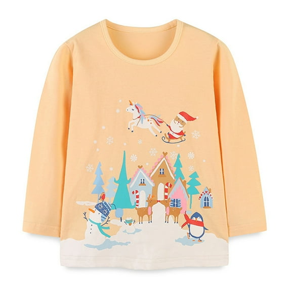 Usaibhir Toddler Boy Girl Christmas T-Shirt Kid Xmas Reindeer Santa Claus Dinosaur Shirt Long Sleeve Tee Top for 4Y Yellow