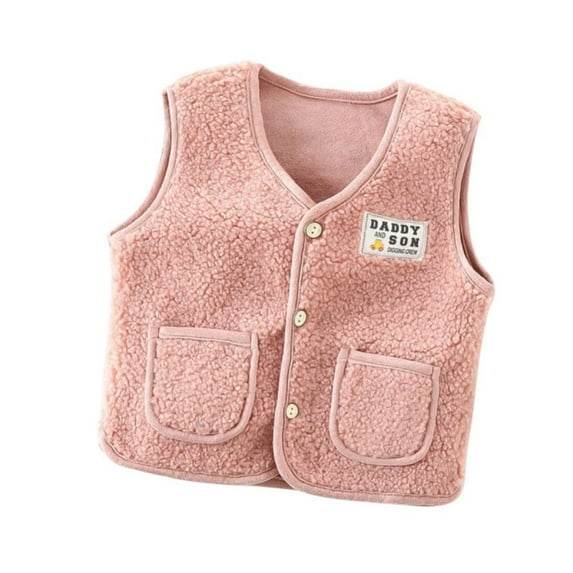 Usaibhir Toddler Boys Girls Vest Fleece Plush Waistcoat Kids Winter Sleeveless Jacket Warm Top for 1-2Y Pink
