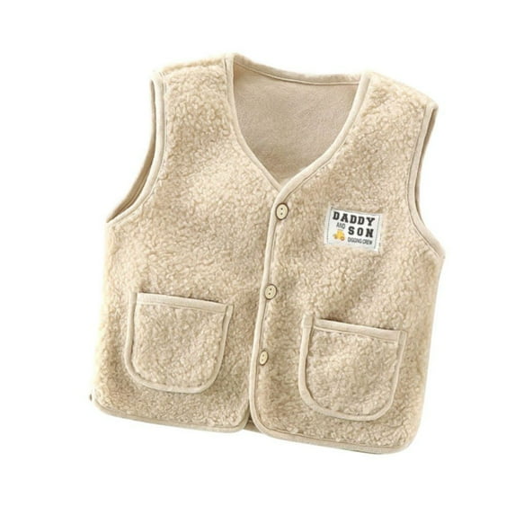Usaibhir Toddler Boys Girls Vest Fleece Plush Waistcoat Kids Winter Sleeveless Jacket Warm Top for 3-4Y Cream-coloured