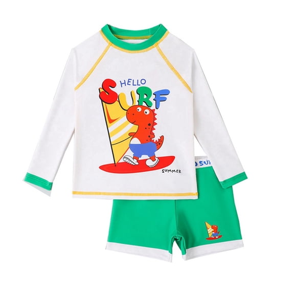Usaibhir Toddler Boys Two Piece Swimsuits Round-neck Long Sleeve Bathing Suit and Shorts Liner Swimwear Sun Protection 4-8T