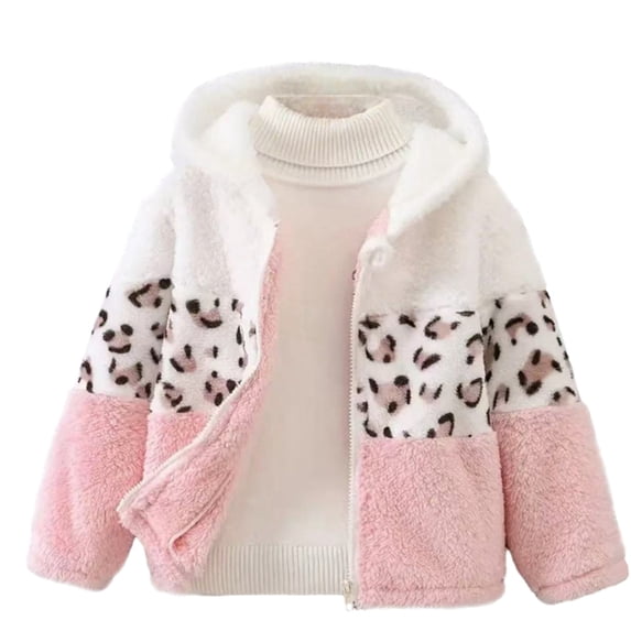 Usaibhir Toddler Girls Fleece Jackets Zip Up Hoodie Kids Leopard Print Fall Winter Warm Sweatshirts Clothes 2-8 Years
