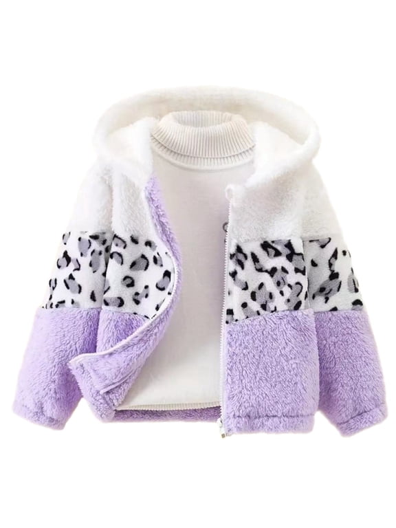 Toddler Girls Fleece Jackets Zip Up Hoodie Kids Leopard Print Fall Winter Warm Sweatshirts Clothes 2-8 Years