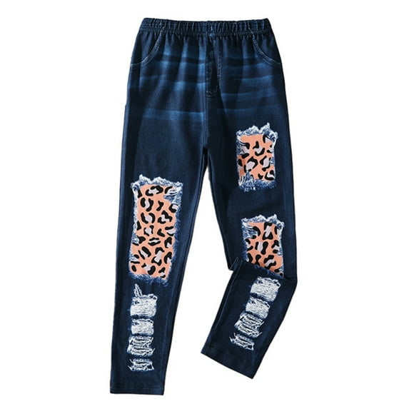 Usaibhir Toddler Girls Jeans Pants Kids High Waisted Casual Loose Fit Embroidered Denim Pant Big Girls Baggy Wide Leg Jeans for 7-8Y Blue