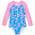 thumbnail image 1 of Usaibhir Toddler Girls Summer One Piece Long Sleeve Bathing Suits Rash Guard Front Zipper Swimsuits with UV Protection Sunsuit 4-12T, 1 of 13