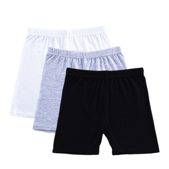 Usaibhir Toddler Girls Teens 3Pcs Pack Summer Safety Pants Children Anti-Emptied Stretch Mid-Rise Solid Color Short Pants 4-14T