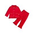 thumbnail image 1 of Usaibhir Toddler Kids Baby Girl Solid Pjs Ruffle Long Sleeve Button Shirt Top and Pants Cotton 2Piece Pajamas Set 18M-6T, 1 of 11