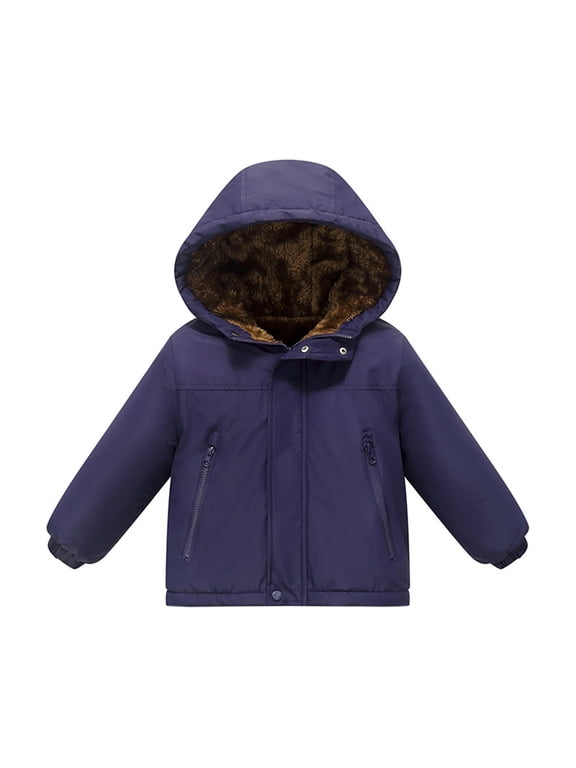 Toddler Kids Boys Winter Coat Girls Down Jacket Hooded Fleece Outwear Padded Puffer Jacket With Pockets 2-12T
