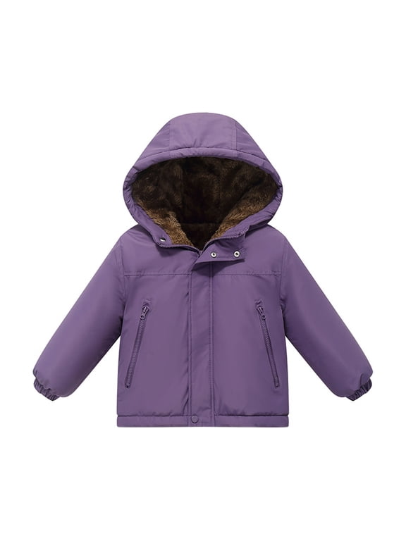 Toddler Kids Boys Winter Coat Girls Down Jacket Hooded Fleece Outwear Padded Puffer Jacket With Pockets 2-12T
