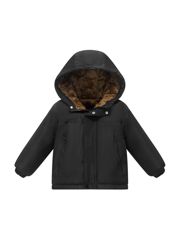Toddler Kids Boys Winter Coat Girls Down Jacket Hooded Fleece Outwear Padded Puffer Jacket With Pockets 2-12T