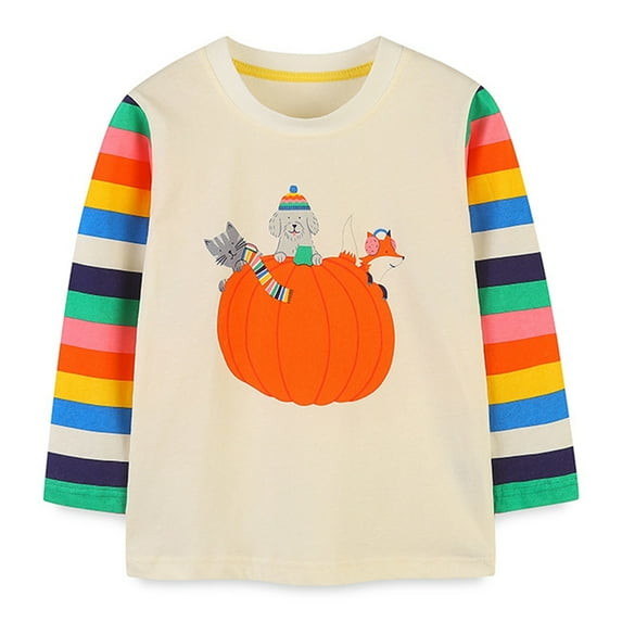 Usaibhir Toddler Kids Halloween Funny Pumpkin Print T-shirt Halloween Party Round Neck Long Sleeve Shirt Tops Day of the Dead Gifts 2-7T