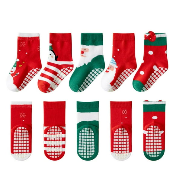Usaibhir Toddler Kids Winter 5 Pairs of Warm Christmas Holiday Socks Boys and Girls Christmas Cartoon Print Socks Set Unisex 1-12T