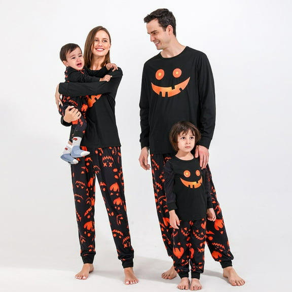 Usaibhir Unisex Family Matching Halloween Pajamas Set Halloween Pumpkin Print PJs Sets 2 Pieces Loungewear Sleepwear for Parents and Children