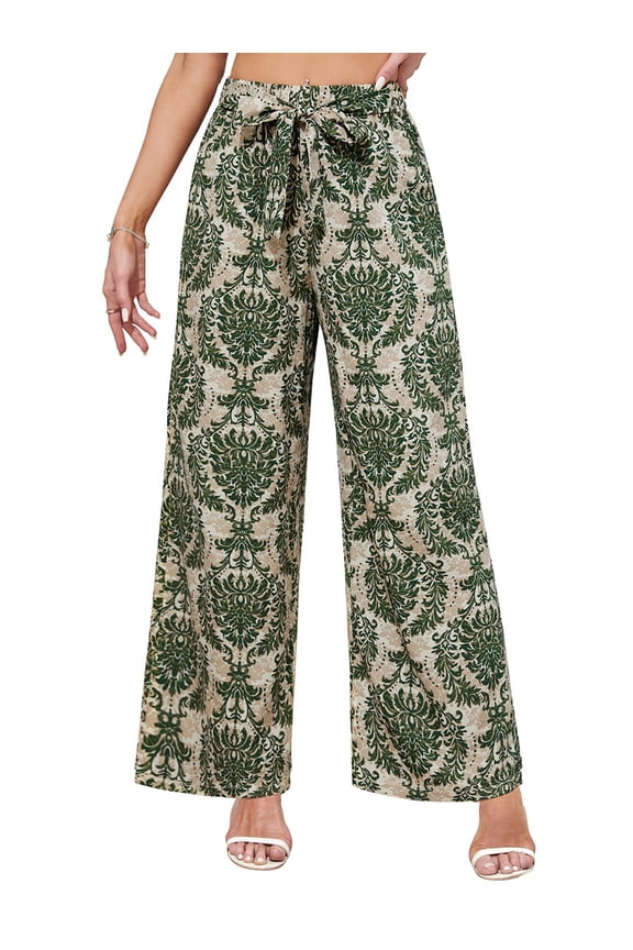 Wide Leg Pants for Women High Waisted Palazzo Pants Work Casual Flowy Tie Knot Trousers with Pockets S-XXL