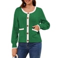 thumbnail image 1 of Usaibhir Womens Knit Button Up Cardigan Sweaters with Pockets Long Sleeve Crew Neck Open Front Sweater Jackets Outerwear, 1 of 8