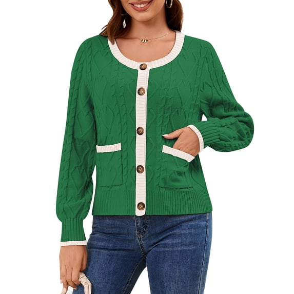 Usaibhir Womens Knit Button Up Cardigan Sweaters with Pockets Long Sleeve Crew Neck Open Front Sweater Jackets Outerwear