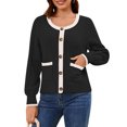 thumbnail image 1 of Usaibhir Womens Knit Button Up Cardigan Sweaters with Pockets Long Sleeve Crew Neck Open Front Sweater Jackets Outerwear, 1 of 8