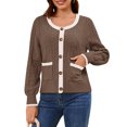 thumbnail image 1 of Usaibhir Womens Knit Button Up Cardigan Sweaters with Pockets Long Sleeve Crew Neck Open Front Sweater Jackets Outerwear, 1 of 8