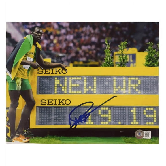 Usain Bolt Signed 200m Olympic Final Print Size 8 x 10 with Beckett COA