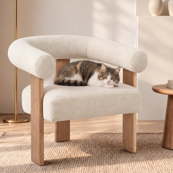 Usaint 25" Oversized Barrel Accent Chairs, Upholstered Chenille Chair, Cozy Reading Chairs for Living Room, Bedroom & Apartment, Cream