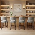 thumbnail image 1 of Usaint Chenille Bar Stools Set of 4, 26" Counter Height Barstools, Mid-Century Wooden Kitchen Island Chairs for Dining Room, Gray, 1 of 9