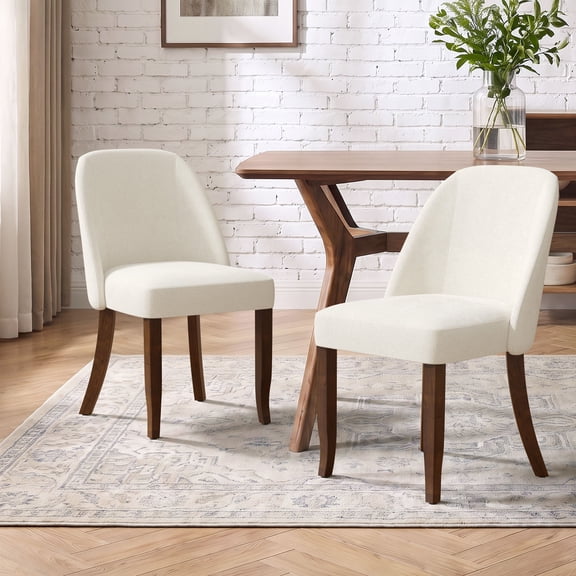 Usaint Mid-Century Dining Chairs Set of 2, Upholstered Chenille Kitchen Chairs with Curved Backrest Solid Wood Chairs for Kitchen Living Room Restaurant Seating Dining Room